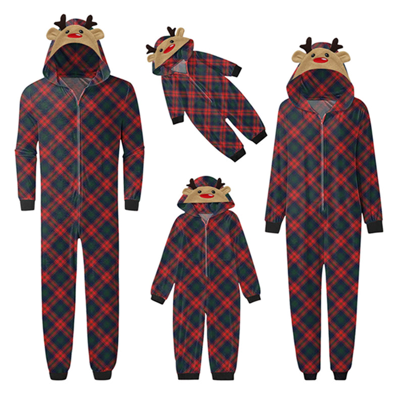 Plaid Jumpsuit with hoodie Matching family Christmas Pajama Set