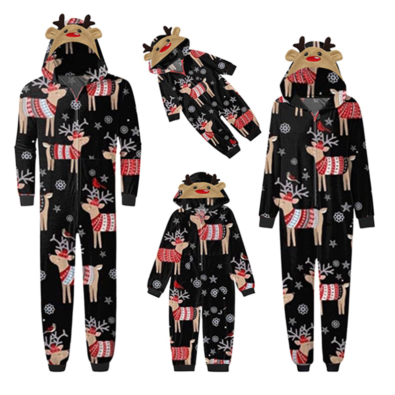 Reindeer Print Jumpsuit with hoodie Matching family Christmas Pajama Set