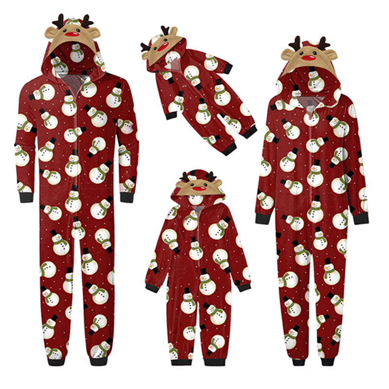 Snowman in Red Jumpsuit with hoodie Matching family Christmas Pajama Set