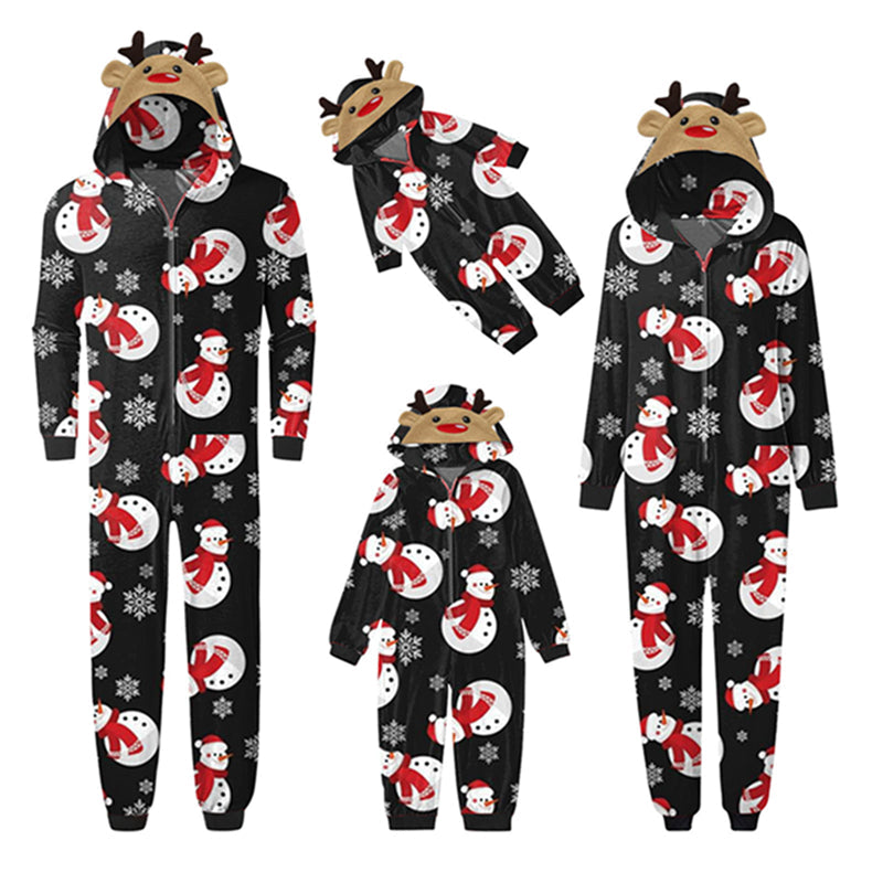 Snowman in Black Jumpsuit with hoodie Matching family Christmas Pajama Set