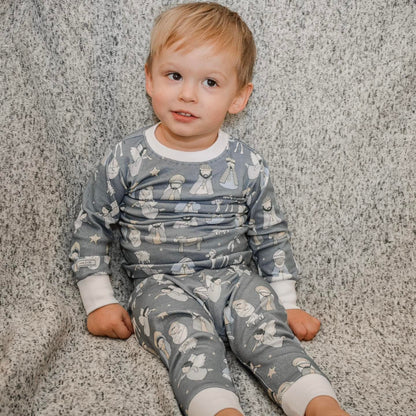 Grey and White Round Neck Matching Family Christmas Pajamas