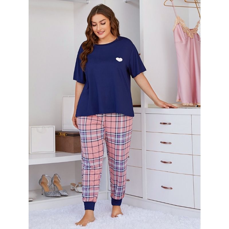 Blue Check Plus Size Pajamas Set