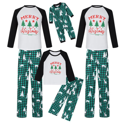 Merry Christmas on Checks O Neck Matching Family Pajama Set