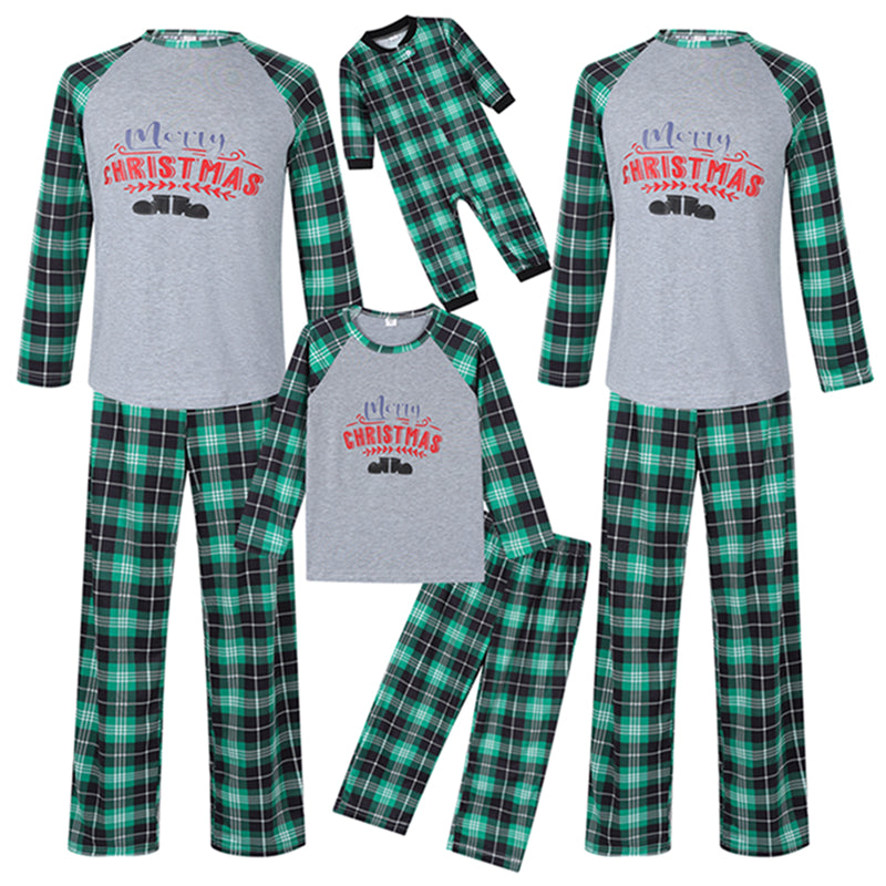 Merry Christmas Black and Green O Neck Matching Family Pajama Set