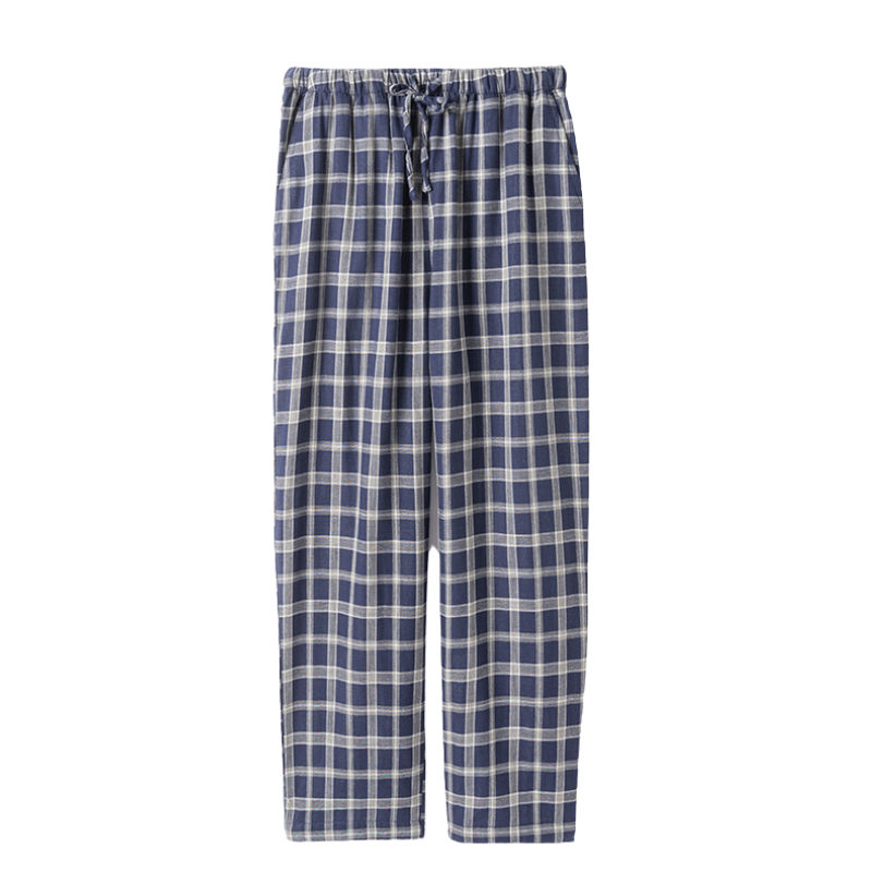 Men Navy Blue Large Grid Pajamas