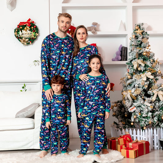 Dinosaur Print O Neck Matching Family Christmas Pajama Set