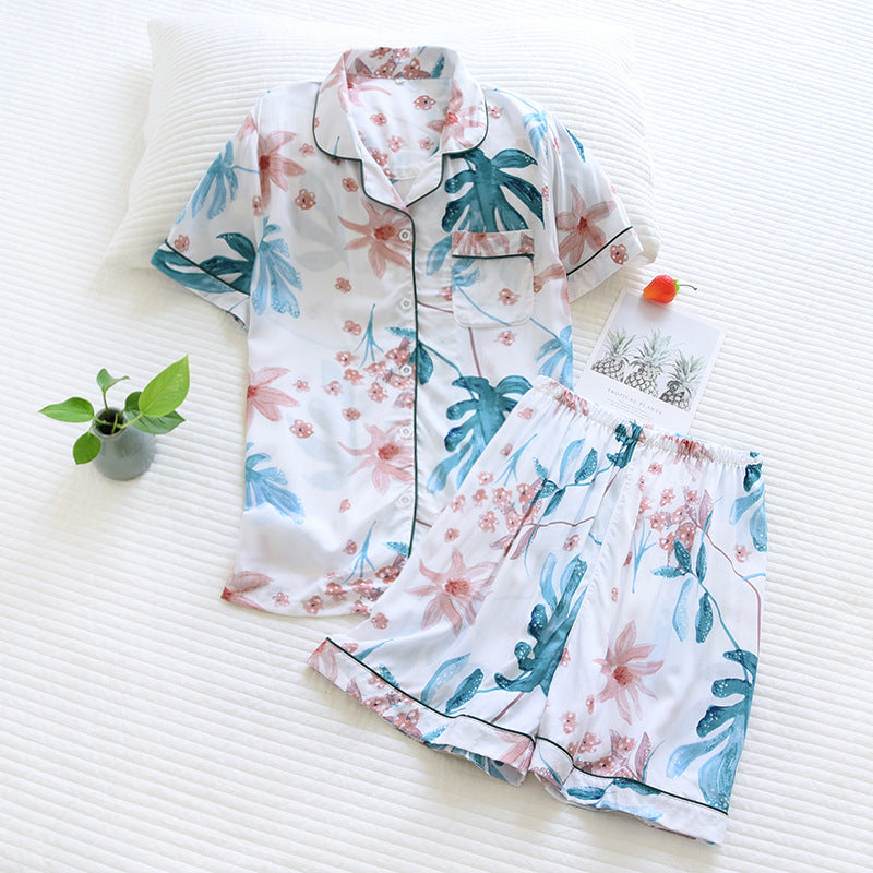 Women's Cotton Leaf Print Pajamas Set