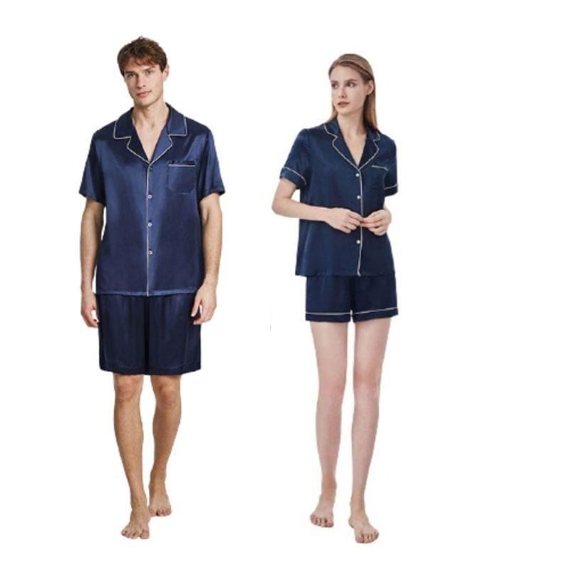 Short Sleeve Silk Couple Matching Pajamas Set