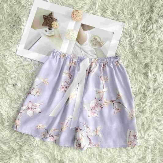 White Orchids On Purple Shorts