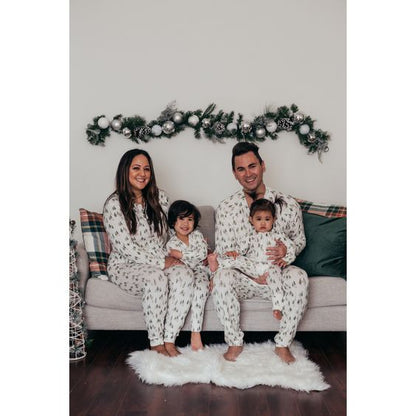 White Christmas Tree V Neck Button Matching Family Pajamas Set