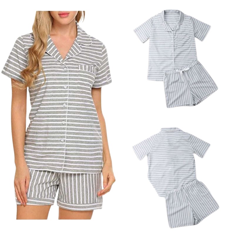 Women Stripe Grey Pajamas Set
